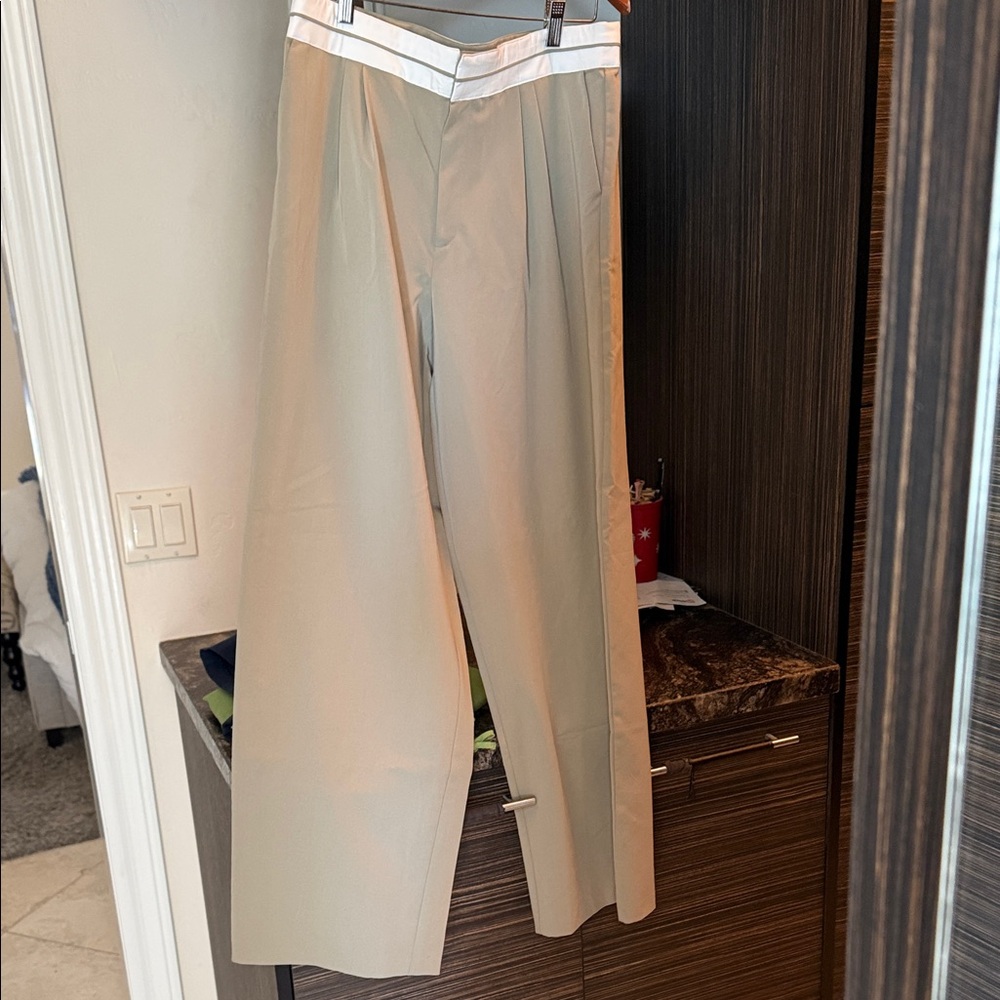 Wayf Tan Wide Leg Pants with White Accents